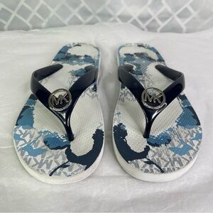 Michael Kors RX17L Black Blue Logo Patterned Flip Flop Sandals Size 9M